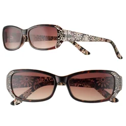 Nine West Rectangle Sunglasses With Floral Etching