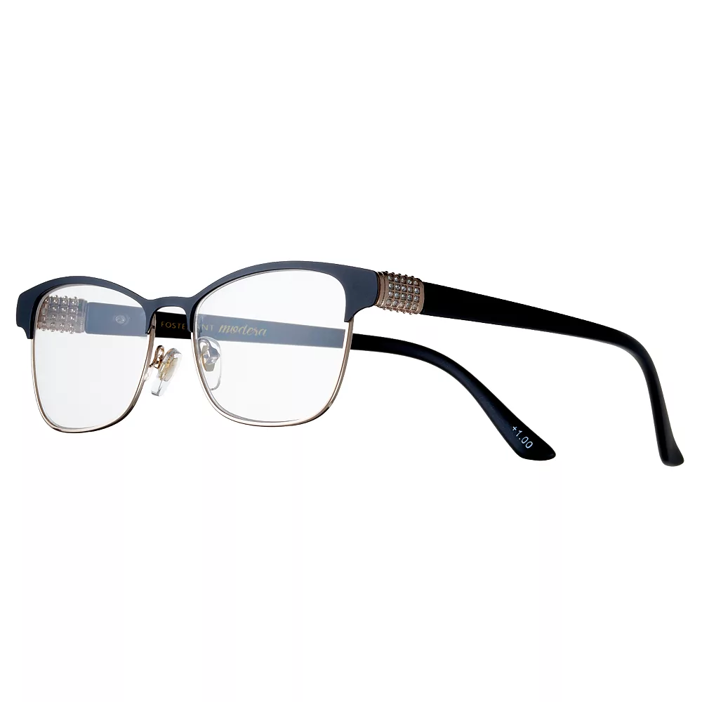 Women's Modera By Foster Grant Attina Crystal Accent Semi-Rimless Cat-Eye Reading Glasses 1 Women's Modera By Foster Grant Attina Crystal Accent Semi-Rimless Cat-Eye Reading Glasses