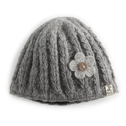 Women's SIJJL Knit Ribbed Floral Accent Beanie