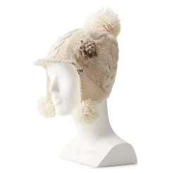 Women's SIJJL Ivory Floral Accent Pom Earflap Cap -SHED RAIN Sales Store 4455593 ALT