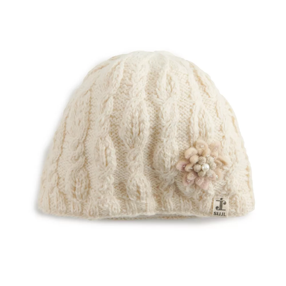 Women's SIJJL Soft Knit Floral Accent Beanie 1 Women's SIJJL Soft Knit Floral Accent Beanie