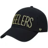Women's '47 Black Pittsburgh Steelers Shimmer Text Clean Up Adjustable Hat
