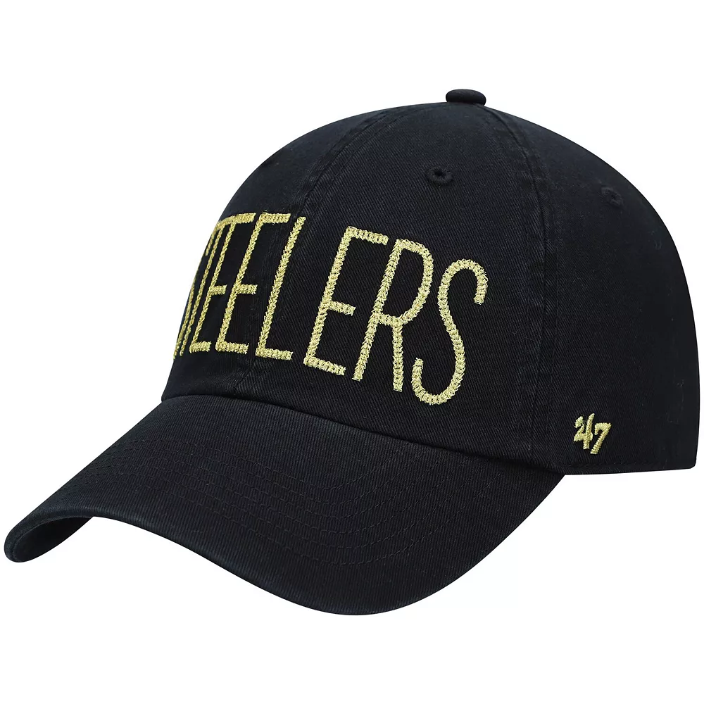 Women's '47 Black Pittsburgh Steelers Shimmer Text Clean Up Adjustable Hat 1 Women's '47 Black Pittsburgh Steelers Shimmer Text Clean Up Adjustable Hat
