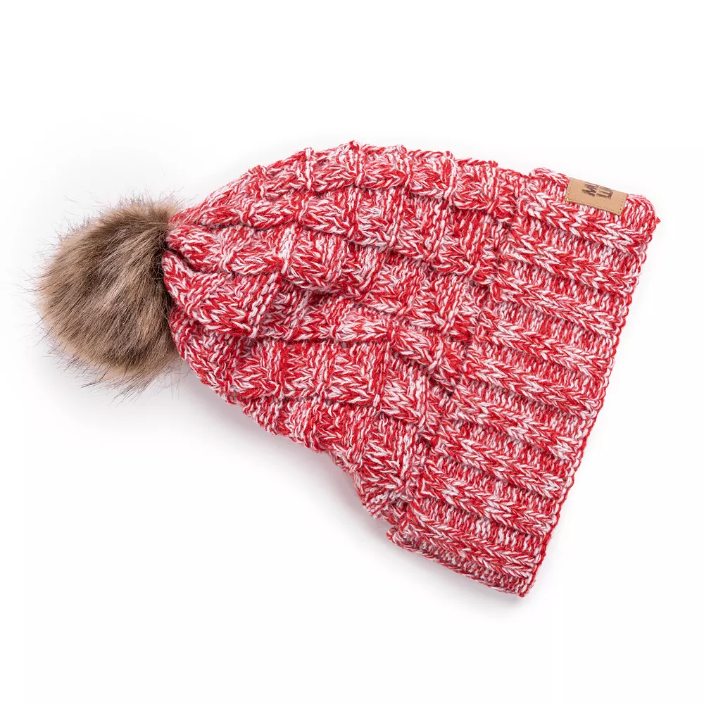 Women's MUK LUKS Logo Patch Pompom Beanie 2 Women's MUK LUKS Logo Patch Pompom Beanie - Image 2