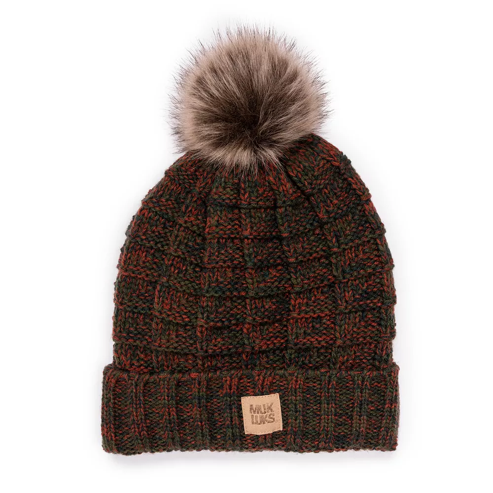 Women's MUK LUKS Logo Patch Pompom Beanie 1 Women's MUK LUKS Logo Patch Pompom Beanie