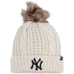 Women's '47 Cream New York Yankees Meeko Cuffed Knit Hat With Pom