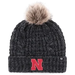 Women's '47 Black Nebraska Huskers Meeko Cuffed Knit Hat With Pom