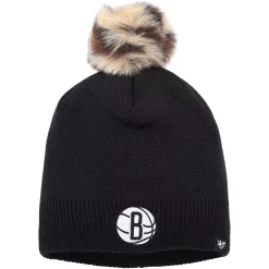 Women's '47 Black Brooklyn Nets Serengeti Knit Beanie With Pom