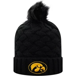 Women's Top Of The World Black Iowa Hawkeyes Frankie Cuffed Knit Hat With Pom