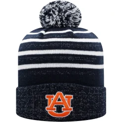 Women's Top Of The World Navy Auburn Tigers Shimmering Cuffed Knit Hat With Pom