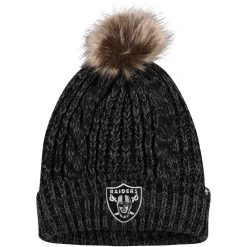Women's '47 Black Las Vegas Raiders Logo Meeko Cuffed Knit Hat With Pom