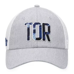 Women's Fanatics Branded Heather Gray/White Toronto Maple Leafs Iconic Glimmer Trucker Snapback Hat -SHED RAIN Sales Store 6165094 ALT2