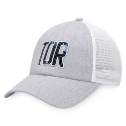 Women's Fanatics Branded Heather Gray/White Toronto Maple Leafs Iconic Glimmer Trucker Snapback Hat -SHED RAIN Sales Store 6165094 ALT3