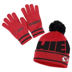 Women's WEAR By Erin Andrews Red Kansas City Chiefs Double Jacquard Cuffed Knit Hat With Pom And Gloves Set