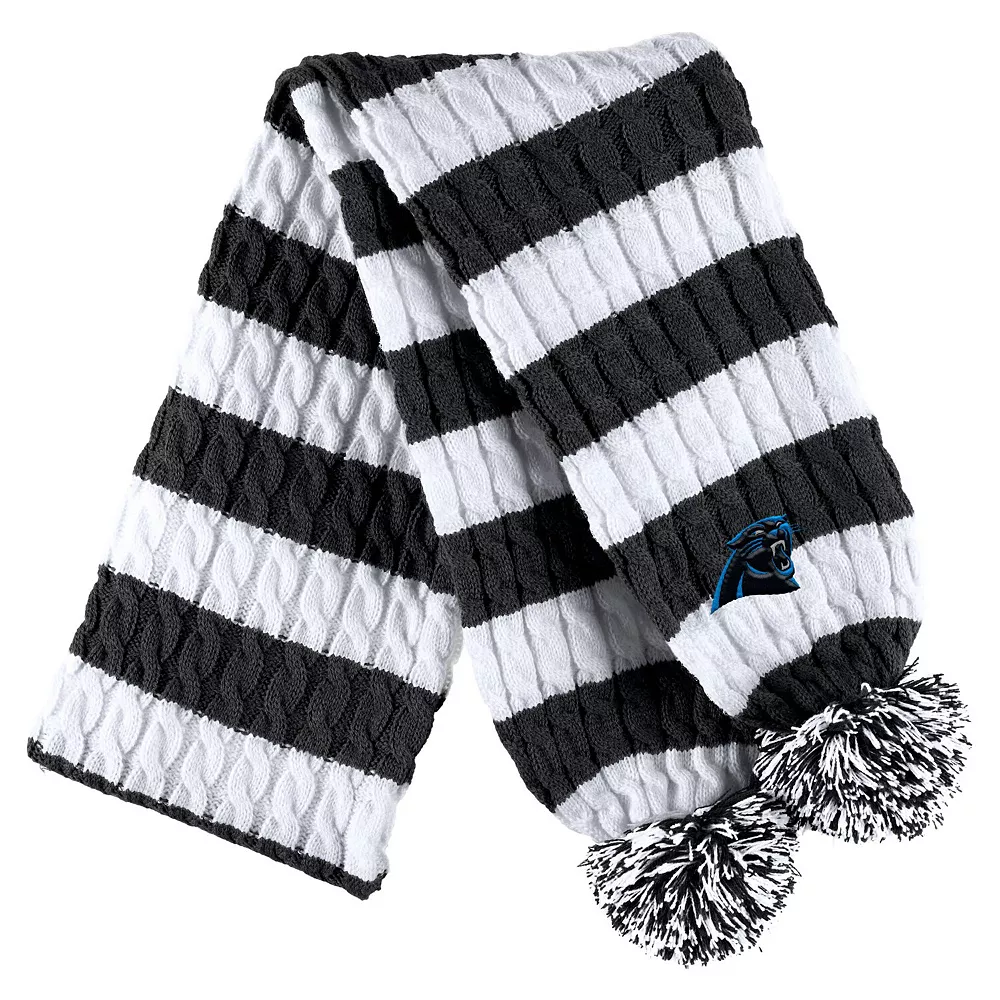 Women's WEAR By Erin Andrews Black/White Carolina Panthers Cable Stripe Cuffed Knit Hat With Pom And Scarf Set 3 Women's WEAR By Erin Andrews Black/White Carolina Panthers Cable Stripe Cuffed Knit Hat With Pom And Scarf Set - Image 3