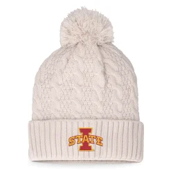 Unbranded Women's Top Of The World Cream Iowa State Cyclones Pearl Cuffed Knit Hat With Pom
