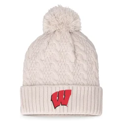 Women's Top Of The World Cream Wisconsin Badgers Pearl Cuffed Knit Hat With Pom
